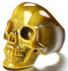 Flash US #12 Gold Tiger's Eye Carved Crystal Skull, Crystal Healing Ring Inside Diameter (22 mm)