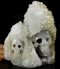 Huge 6.3" Quartz Rock Crystal Druse Carved Crystal Skulls Sculpture, Crystal Healing