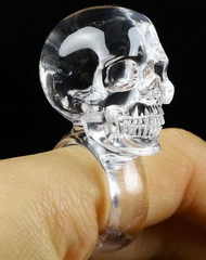 Clear US #9 Quartz Rock Crystal Carved Crystal Skull Ring, Crystal Healing