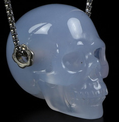 GEMSTONE 1.1" Blue Chalcedony Carved Crystal Skull Pendant, Crystal Healing
