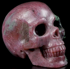 GEMSTONE 1.5" Ruby Zoisite Carved Crystal Skull, Realistic, Crystal Healing