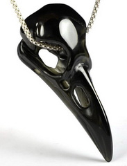 1.8" Black Obsidian Carved Crystal Raven Skull Pendant, Crystal Healing