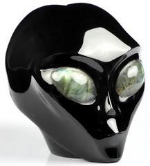Huge 2.8" Black Obsidian Star Being Female Alien, Labradorite Eyes Crystal Skull Companion,Reiki Healing Stone Statue