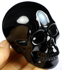 3.0" Black Obsidian Carved Crystal Skull, Realistic, Crystal Healing