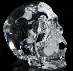 Huge 5.4" K9 Crystal Carved Crystal Singing Skull with Sphere, Crystal Healing