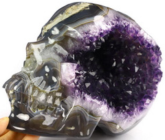 Awesome Lifesized 7.8" Agate Amethyst Geode Carved Crystal Skull,Super Realistic, Crystal Healing