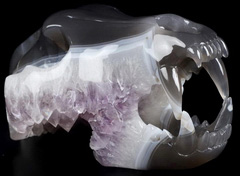 8.1" Agate Amethyst Geode Carved Crystal Wolf Skull, Crystal Healing