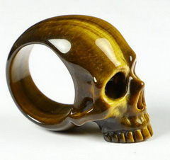 Ring Inside Diameter8(18 mm) Gold Tiger's Eye Carved Crystal Skull Ring, Crystal Healing