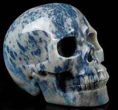 LONG WAITED NEW STONE 5.0" K2 Azurite Granite Carved Crystal Skull, Realistic, Crystal Healing
