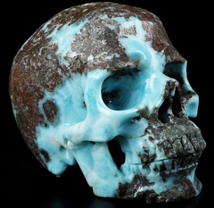 Gemstone Huge 5.3" Larimar Carved Crystal Skull,Super Realistic, Crystal Healing