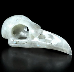 2.1" Labradorite Carved Crystal Raven Skull Pendant, Crystal Healing