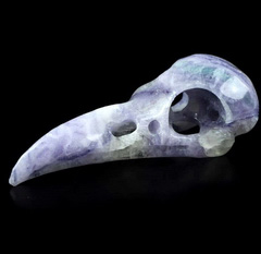 2.3" Fluorite Carved Crystal Raven Skull Pendant, Crystal Healing