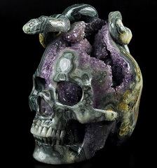 Amazing 5.9" Ocean Jasper & Amethyst Geode Carved Crystal Skull, Crystal Healing