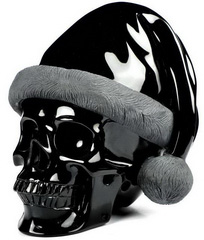 Merry Christmas, 5.0" Black Obsidian Carved Crystal Skull, Crystal Healing