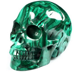 Top Quality 4.0" Malachite Carved Crystal Skull, Realistic, Crystal Healing
