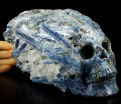 8.1" Kyanite Carved Crystal Skull, Crystal Healing