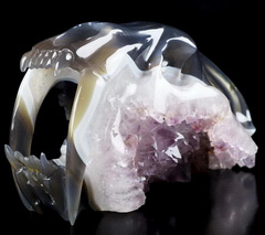Giant 7.7" Amethyst & Agate Carved Smilodon SABER-TOOTHED Tiger/Cat Skull, Crystal Healing