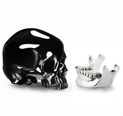 Huge 4.6" Black Obsidian & 925 Sterling Silver Carved Crystal Detachable Skull, Super Realistic