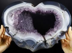 Amazing 11.7" Agate Amethyst Geode Carved Crystal Skull Heart Sculpture, Crystal Healing