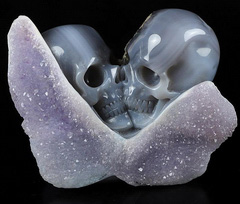 5.3" Amethyst & Agate Carved Crystal Skull Lovers, Crystal Healing