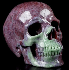 GEMSTONE 3.4" Ruby Zoisite Carved Crystal Skull,Super Realistic, Crystal Healing