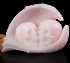 Origianl 8.3" Pink Aragonite Carved Crystal Wings Skull, Crystal Healing