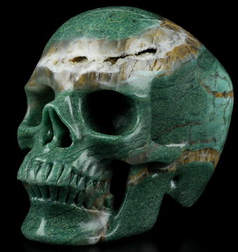GEODE Huge 5.0" African Green Stone Verdite Carved Crystal Skull,Super Realistic, Crystal Healing