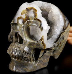 Amazing Quartz Geode Lifesized 6.9" Dinosaur Egg Agate Carved Crystal Skull,Super Realistic, Crystal Healing