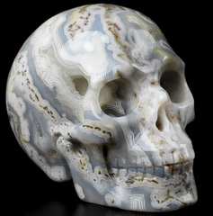 Geode 1.8" Crazy Lace Agate Carved Crystal Skull, Realistic, Crystal Healing