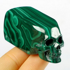 2.0" Malachite Carved Crystal Skull Seal, Crystal Healing
