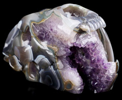 7.8" Agate Amethyst Geode Carved Smilodon SABER-TOOTHED Tiger/Cat Skull, Crystal Healing