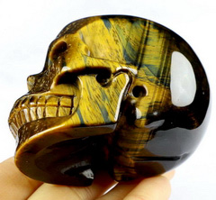 3.0" Blue & Gold Tiger's Eye Carved Crystal Skull, Crystal Healing