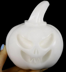 Huge 5.2" White Jade Carved Crystal Pumpkin Skull, Crystal Healing