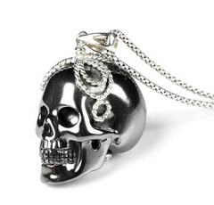 1.0" Hematite Carved Crystal Skull Pendant With 925 Sterling Silver, Crystal Healing