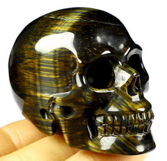 Gemstone 2.0" Blue & Gold Tiger's Eye Carved Crystal Skull, Realistic, Crystal Healing