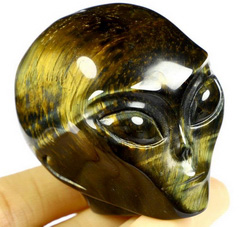Gemstone 2.0" Blue & Gold Tiger's Eye Carved Crystal Female Alien Skull, Crystal Healing