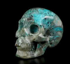 Gemstone 0.9" American Chrysocolla Carved Crystal Skull, Realistic, Crystal Healing