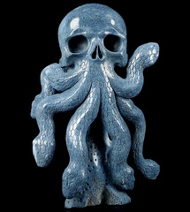 6.9" Blue Sponge Coral Carved Crystal Snake Skull, Crystal Healing