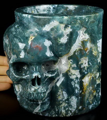 5.2" Green Moss Agate Storage Carved Crystal Skull, Crystal Healing