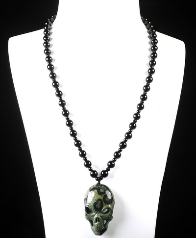 2.0" Kambaba Jasper Carved Crystal Skull Pendant, Crystal Healing