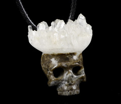 2.2" Quartz Rock Crystal Carved Crystal Skull Pendant, Crystal Healing