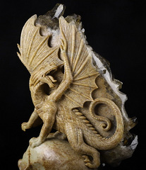 AWESOME GEODE 12.5" Smoky Quartz Rock Crystal Carved Crystal Skull & Dragon, Crystal Healing
