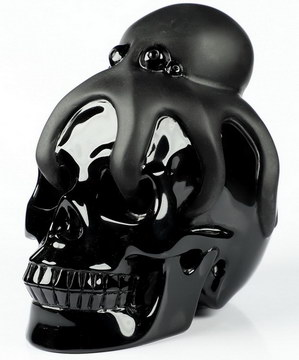 5.2" Black Obsidian Carved Crystal Octopus Skull, Crystal Healing