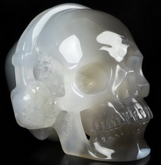 5.0" Gray & White Agate Carved Crystal Headset Skull, Crystal Healing