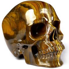 Huge 5.0" Tiger Iron Eye Carved Crystal Skull,Super Realistic, Crystal Healing