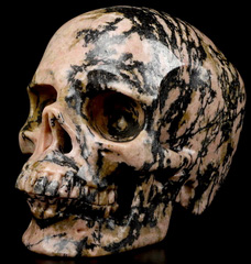 Huge 5.0" Pink & Black Rhodonite Carved Crystal Skull,Super Realistic, Crystal Healing