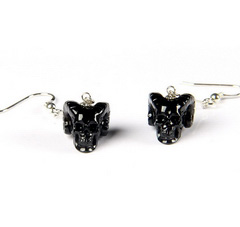 0.6" Black Agate Carved Crystal Skull earring