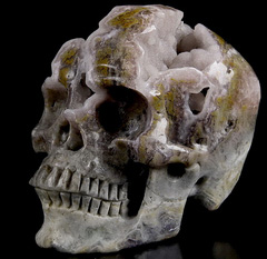 QUALITY GEODE Huge 5.1" Fluorite Carved Crystal Skull,Super Realistic, Crystal Healing