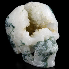 GEODE Huge 5.1" Green Moss Agate Carved Crystal Skull,Super Realistic, Crystal Healing