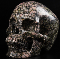 Huge 5.1" Pink & Black Rhodonite Carved Crystal Skull,Super Realistic, Crystal Healing